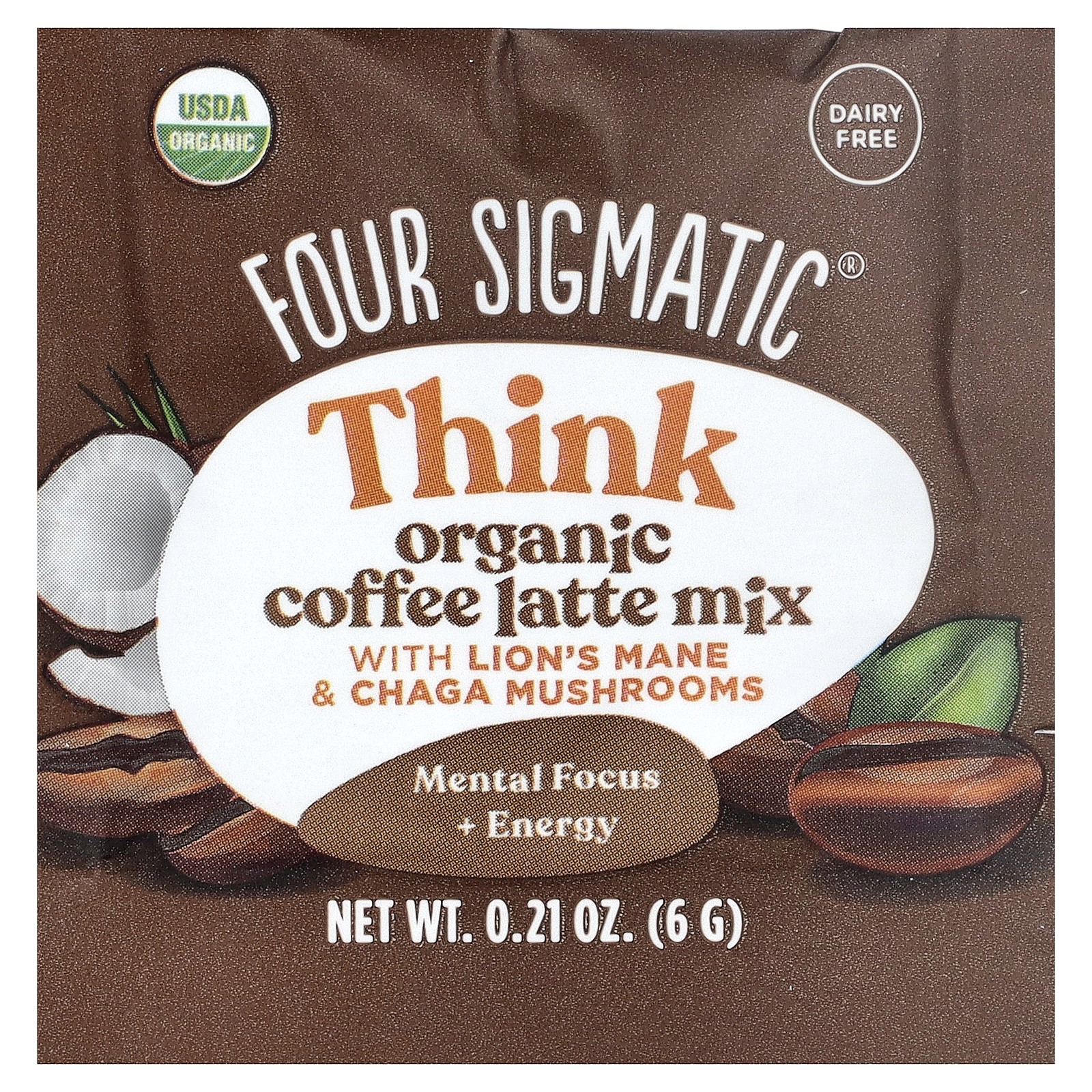 Think, Organic Coffee Latte Mix with Lion’s Mane & Chaga Mushrooms, 10 Packets,