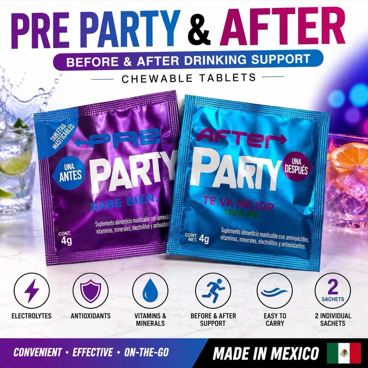 Before & After Party Wellness Support 2 Chewable Tablets Energy Recovery 4g ea