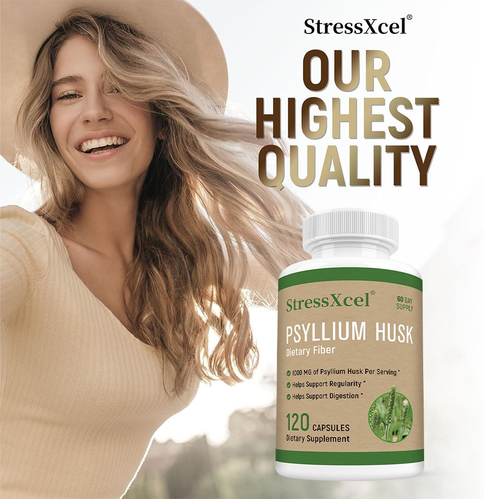 Psyllium Husk Dietary Fiber Supplements Intestinal Health 30-120 Vegan Capsules