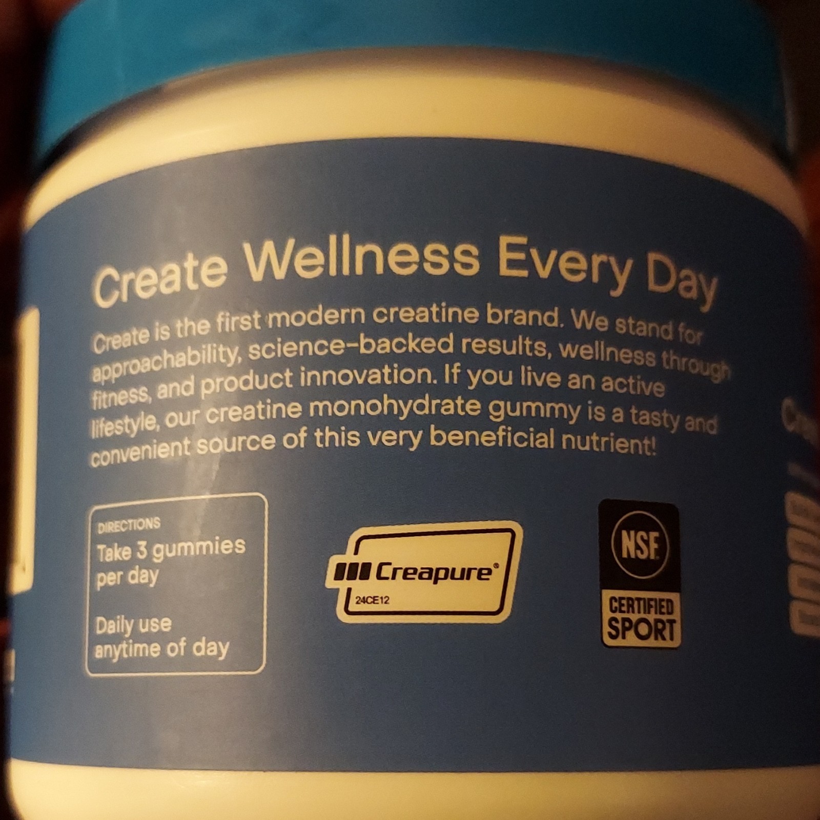 Create Creatine Monohydrate Gummies 45ct Blue Raspberry Non-GMO Gluten-Free 8oz