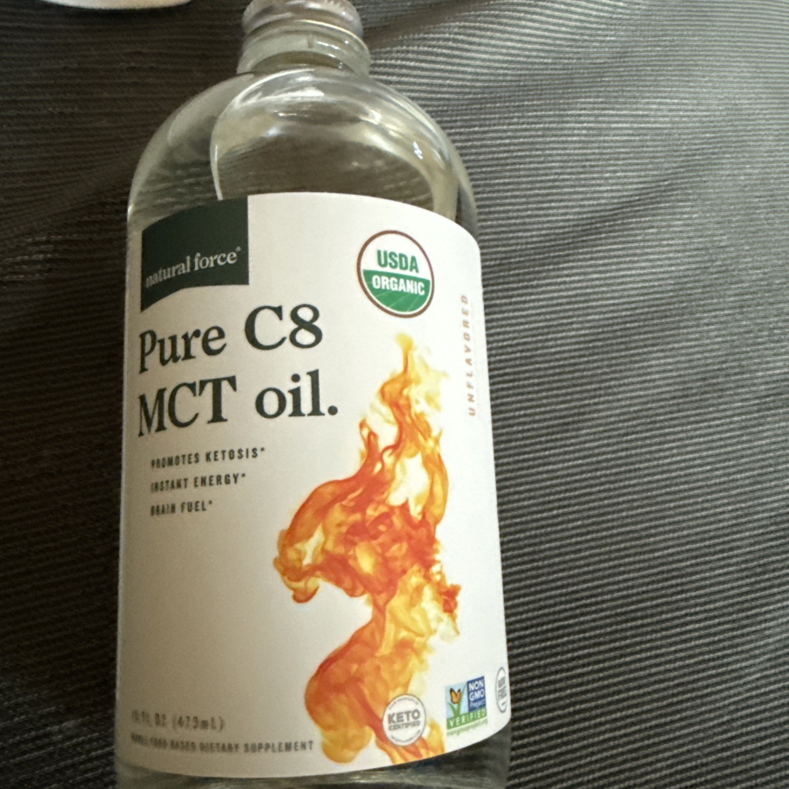 Natural Force Pure C8 MCT Oil – 16 fl oz (473mL) – USDA Organic Keto Brain Fuel