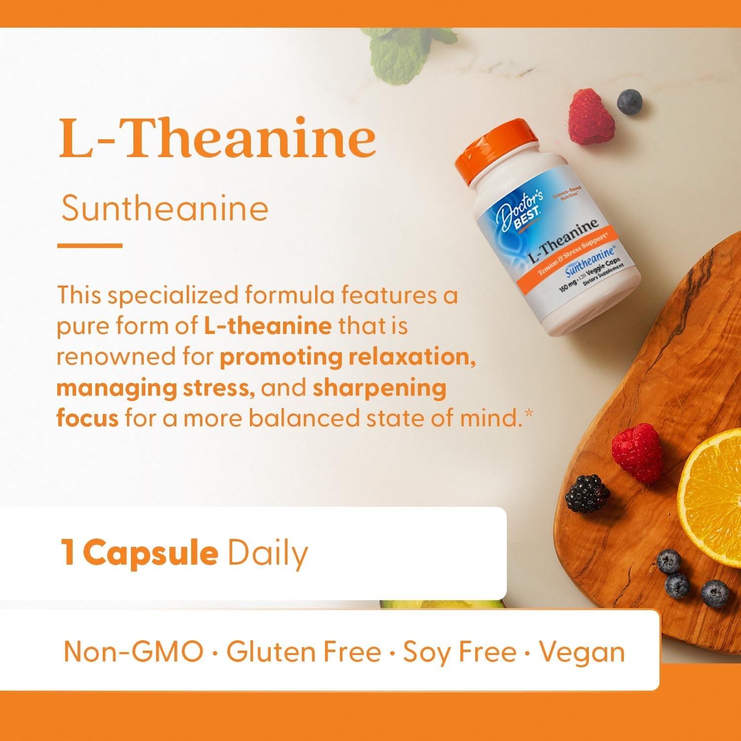 L-Theanine Contains Suntheanine 150 mg Reduce Stress Anxiety Sleep 120 Count