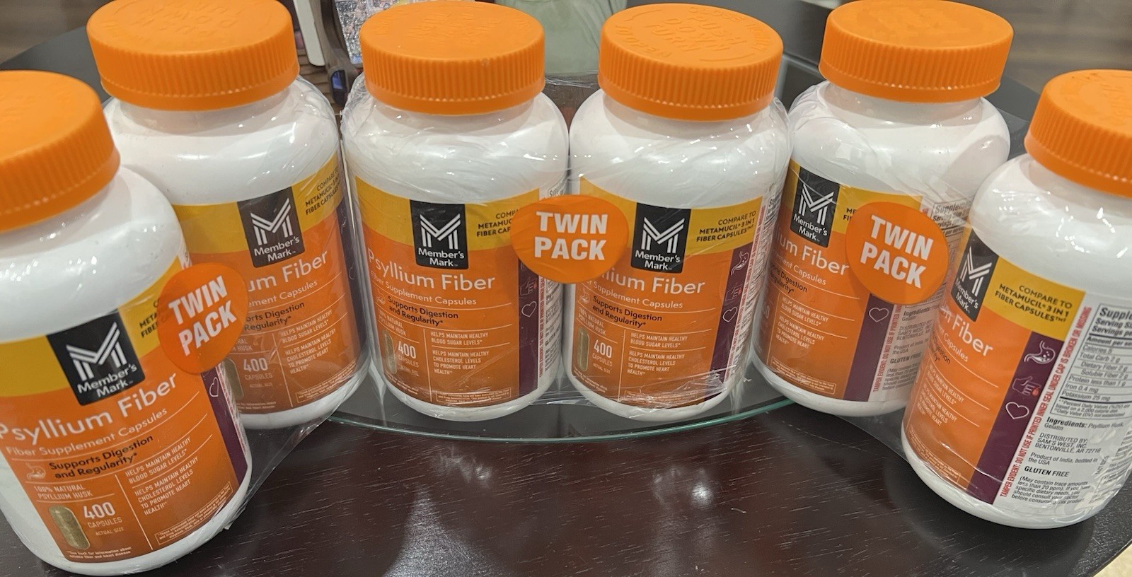 Member’s Mark Psyllium Fiber Capsules Gluten-Free 100% Natural Twin Pack 2×400
