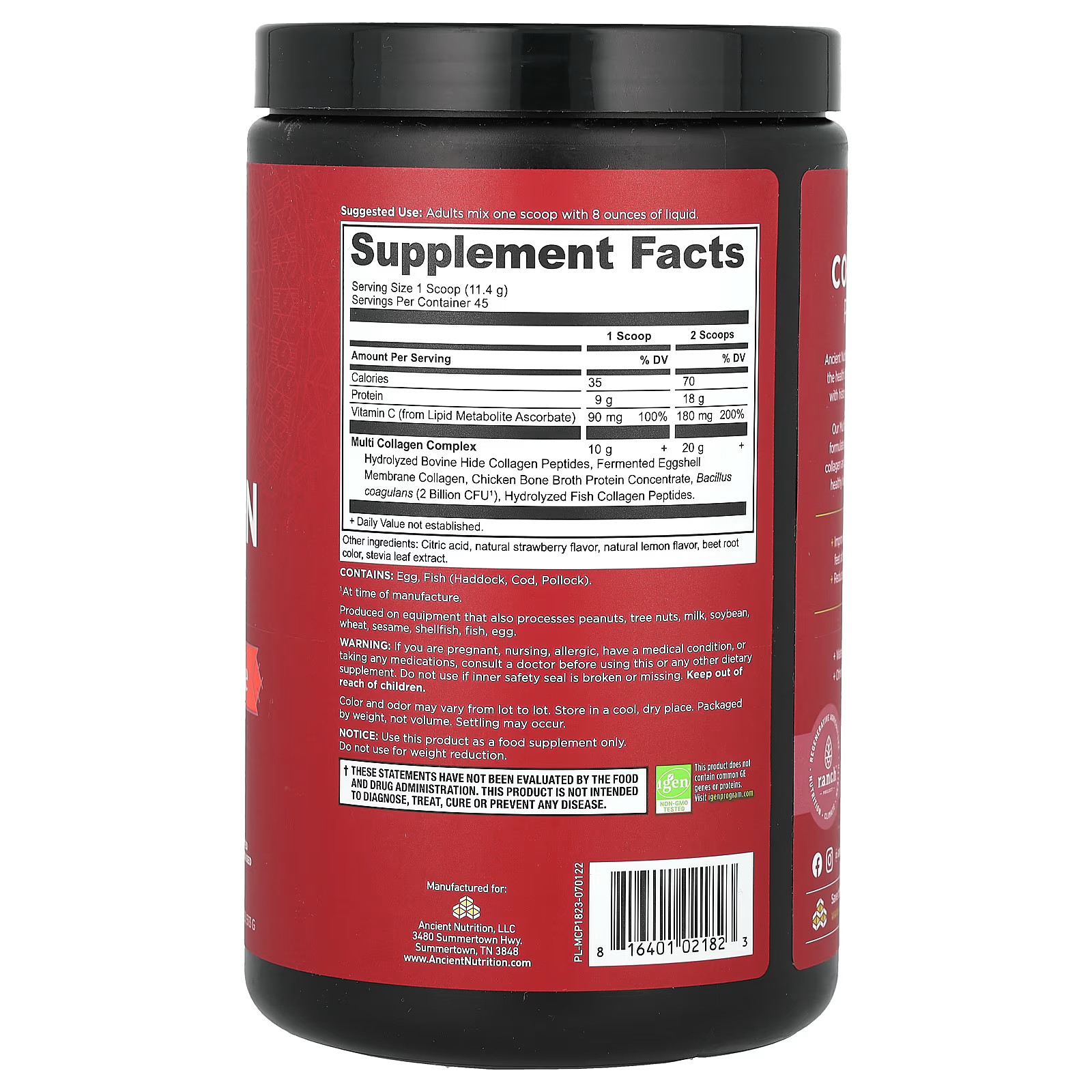 2 X Ancient Nutrition, Multi Collagen Protein, Strawberry Lemonade, -Worldwide