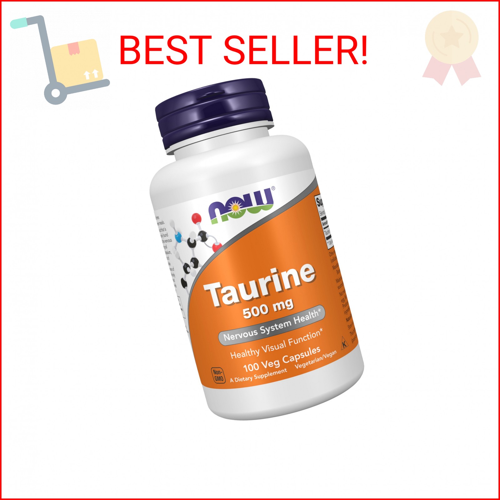 NOW Supplements, Taurine 500 mg, Nervous System Health*, Amino Acid, 100 veg Cap