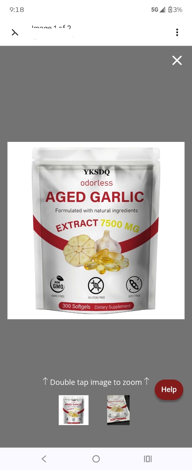 YKSDQ Aged Garlic Extract 7500mg 300 Softgels GMO-Free Gluten-Free Soy-Free