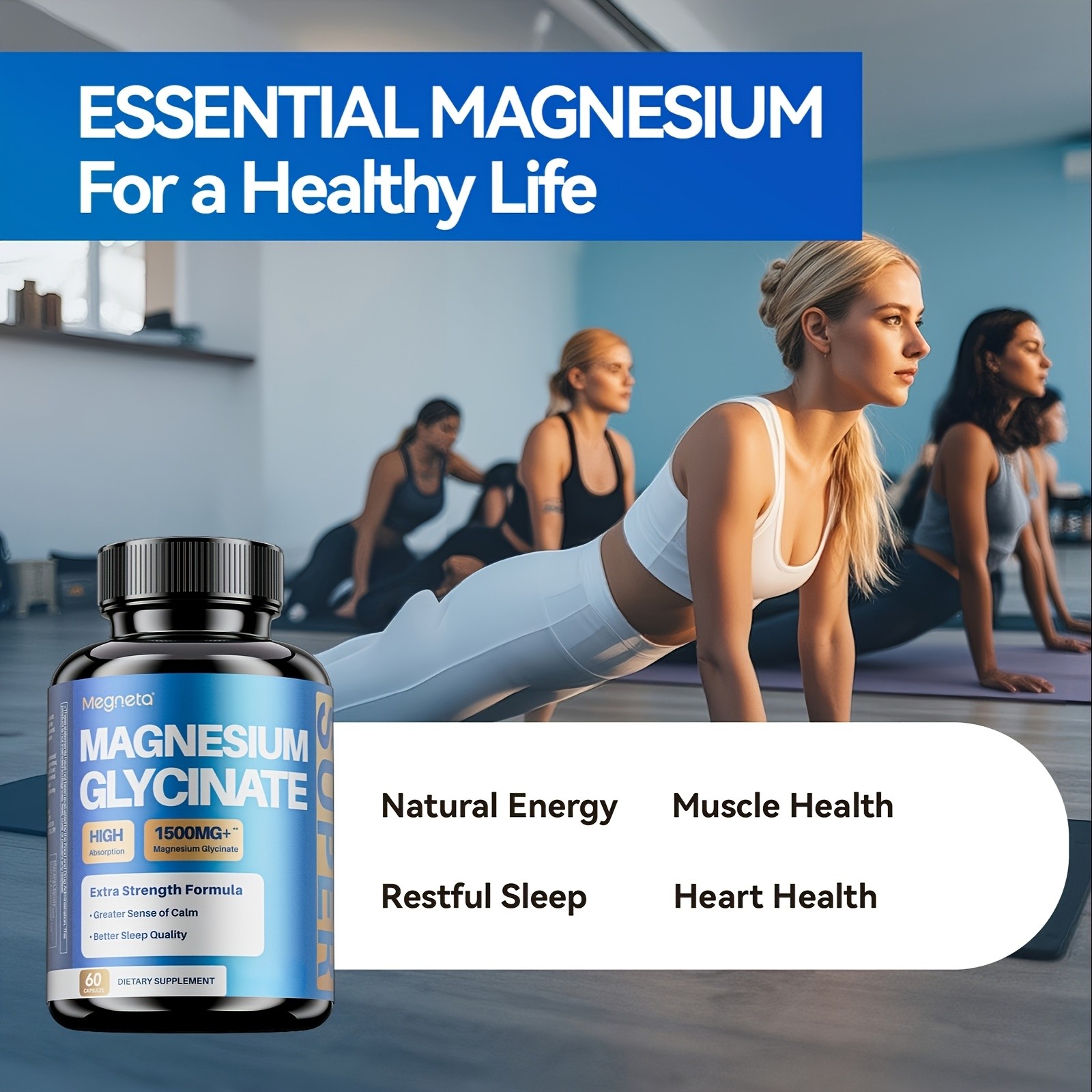 Megneta Magnesium Glycinate Capsules with B6 & D3, 60ct