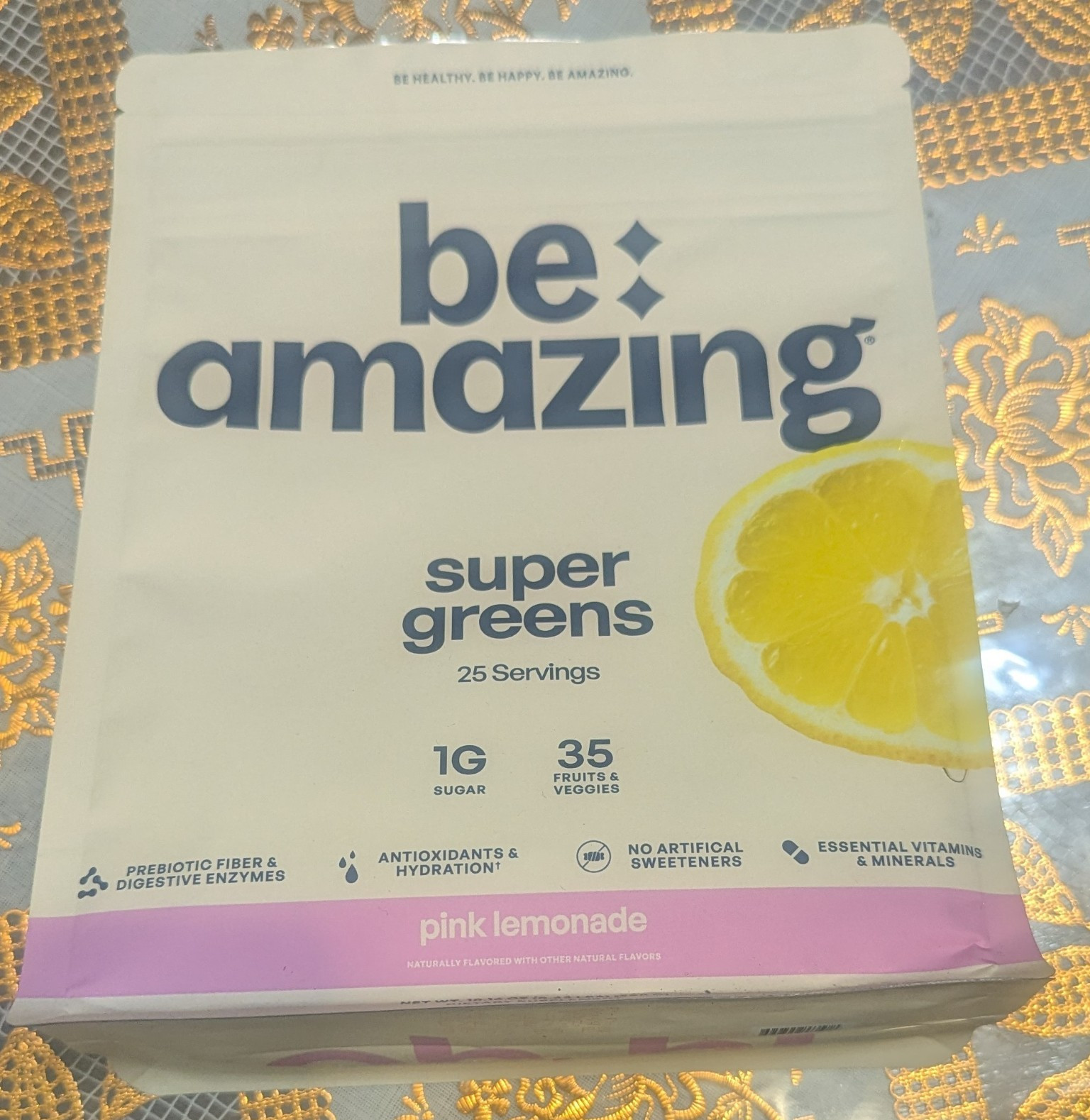 be amazing Super Greens Pink Lemonade Powder 25 Servings Exp 07/05/25