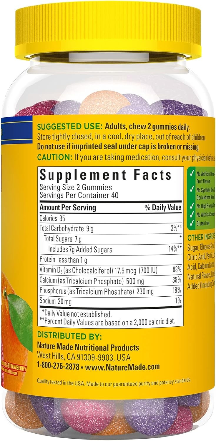 Nature Made Calcium Gummies 500 mg Per Serving with Vitamin D3, Dietary