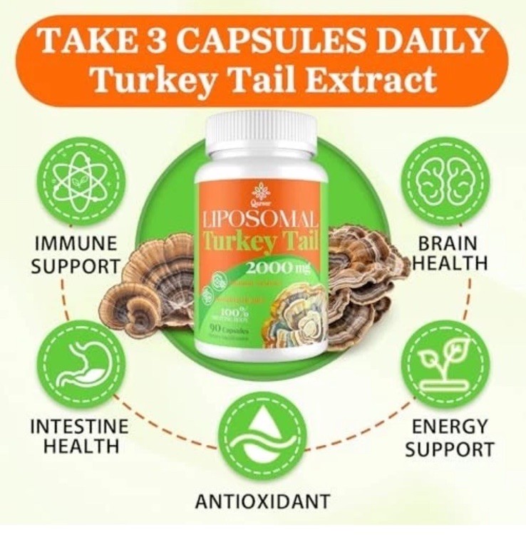 Liposomal Turkey Tail Mushroom Capsules, 2000MG Organic Extract for Immune