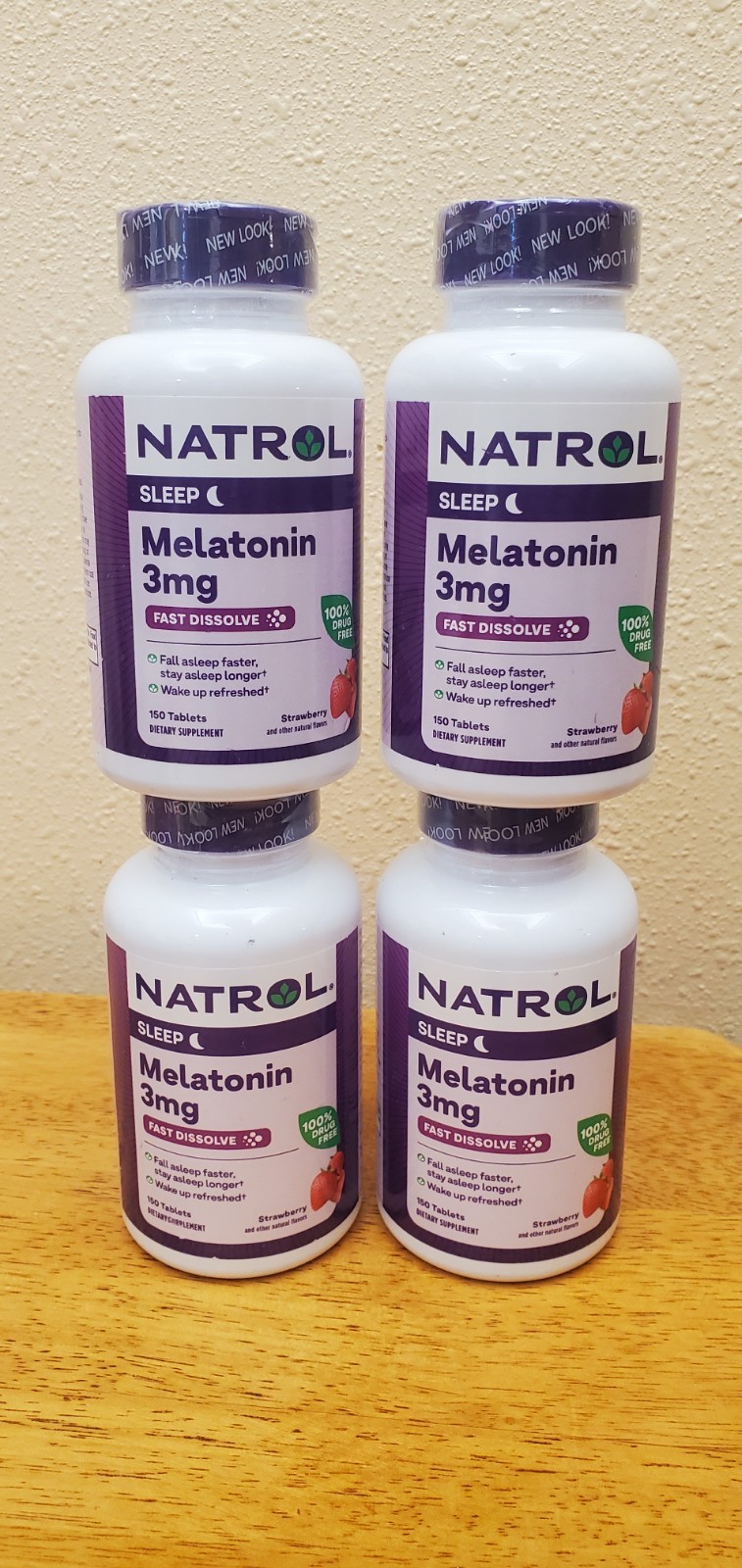 4 PACK!!! Natrol Melatonin Fast Dissolve Strawberry 3 mg, 150 Tablets EXP 01/26