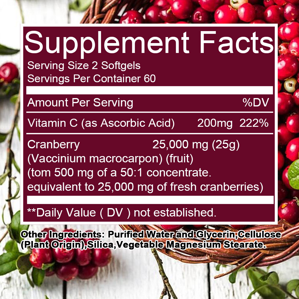 Cranberry 25000mg Fruit Extract with Vitamin C Softgels Exp:Jul 2026