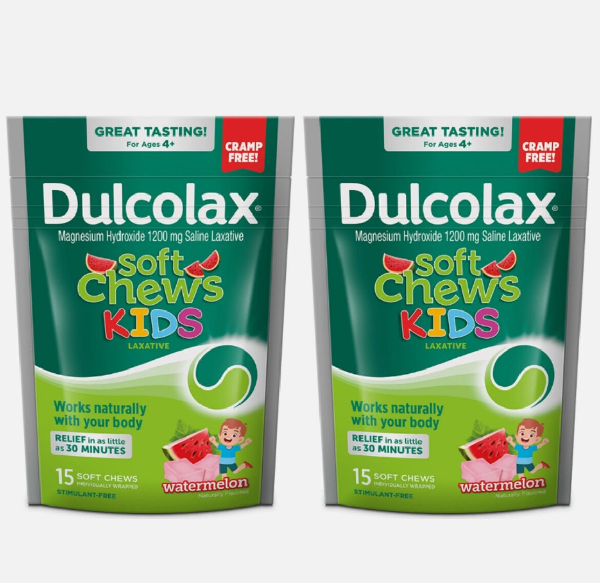 2 Packs of Dulcolax 15ct Soft Chews Kids Saline Laxative Watermelon Exp 08/2026