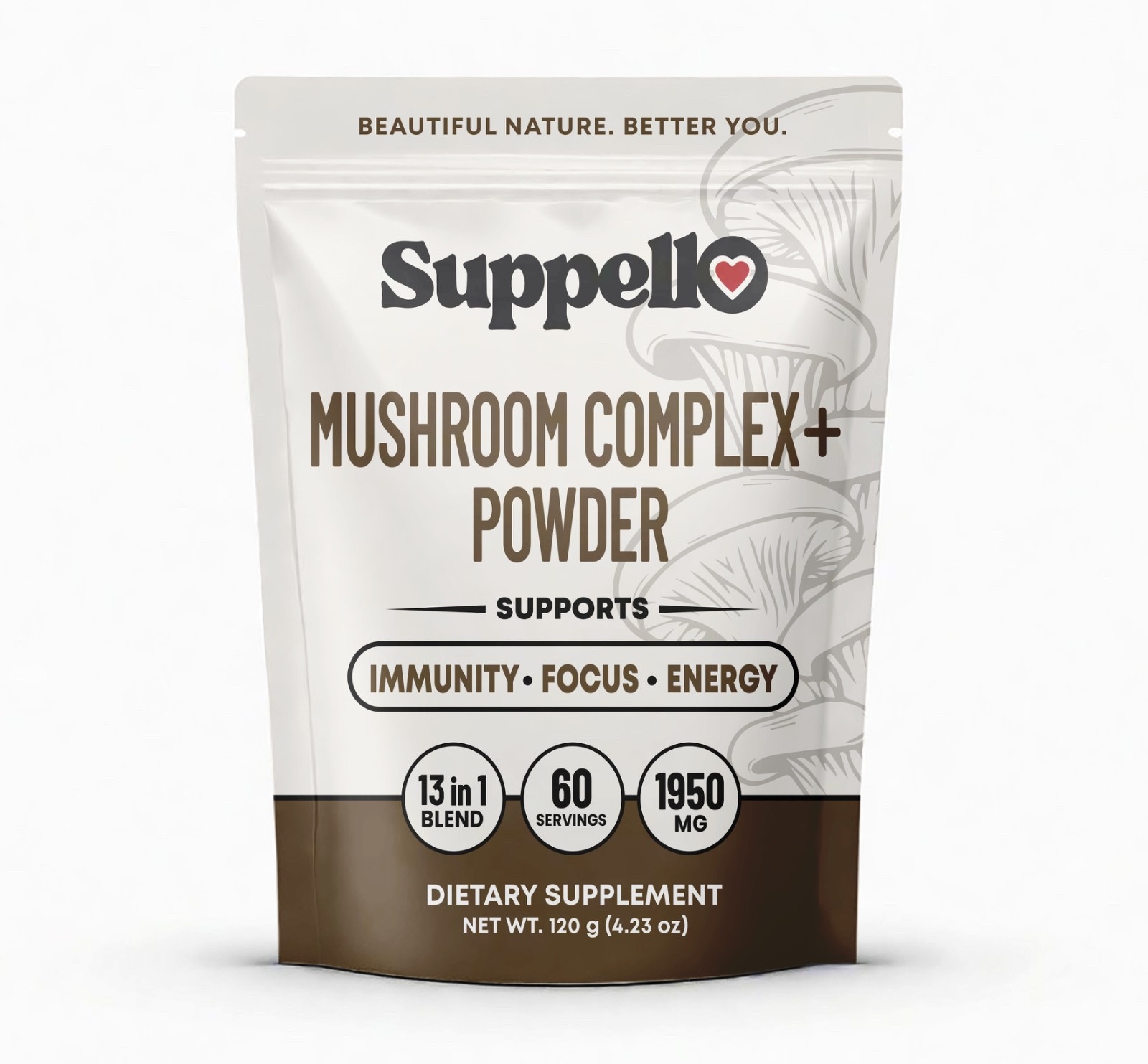 Suppello Mushroom Complex+ Powder – 13 In 1 Blend – 4.23 oz (60 Servings)