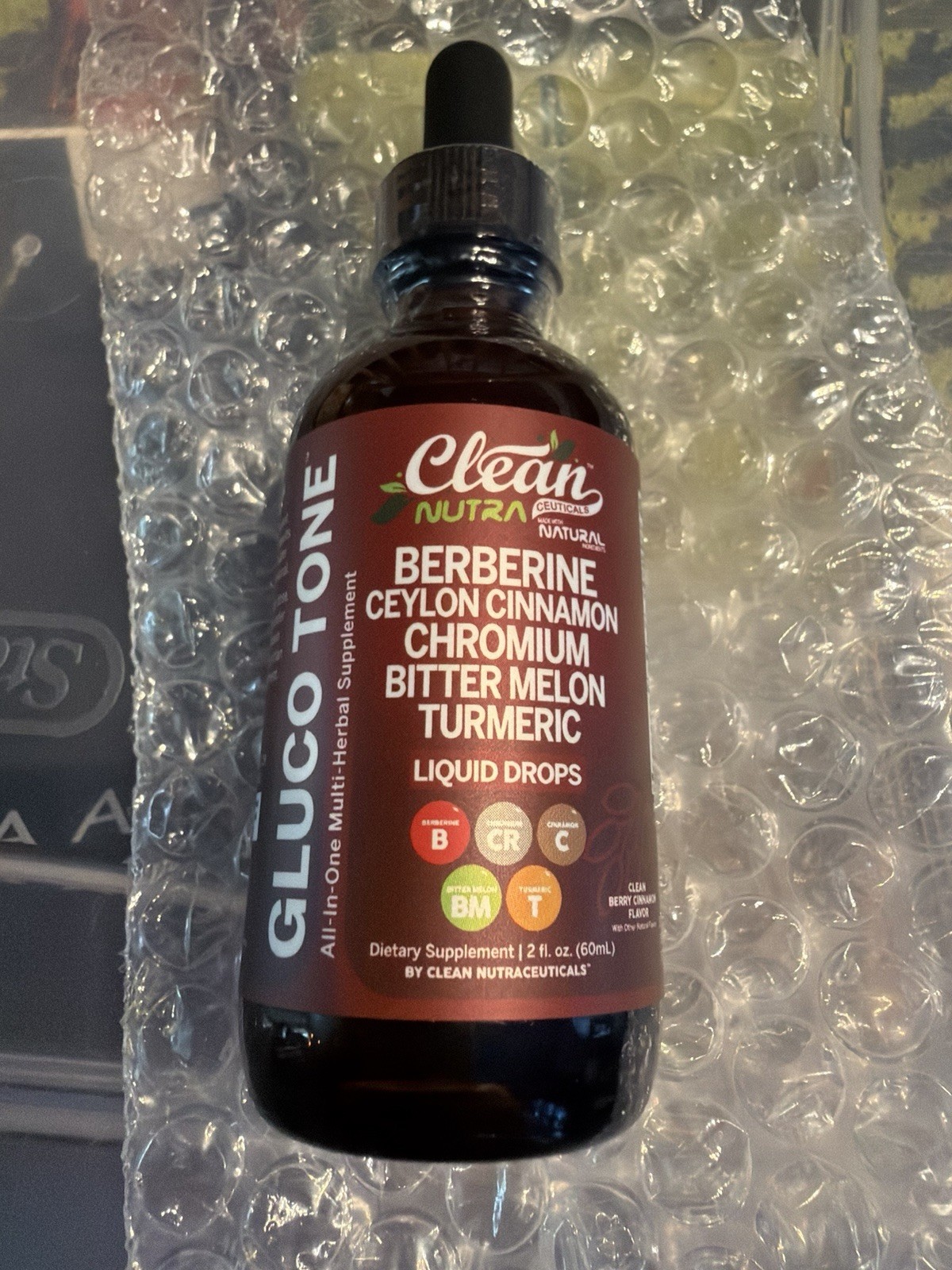 Clean Nutra Gluco Tone Liquid Drops w/ Berberine, Berry Cinnamon, 2 fl oz