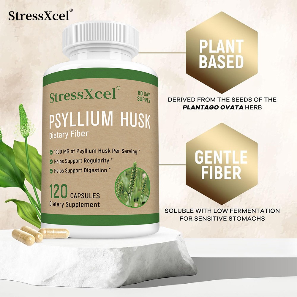 Psyllium Husk Dietary Fiber Supplements Intestinal Health 30-120 Vegan Capsules
