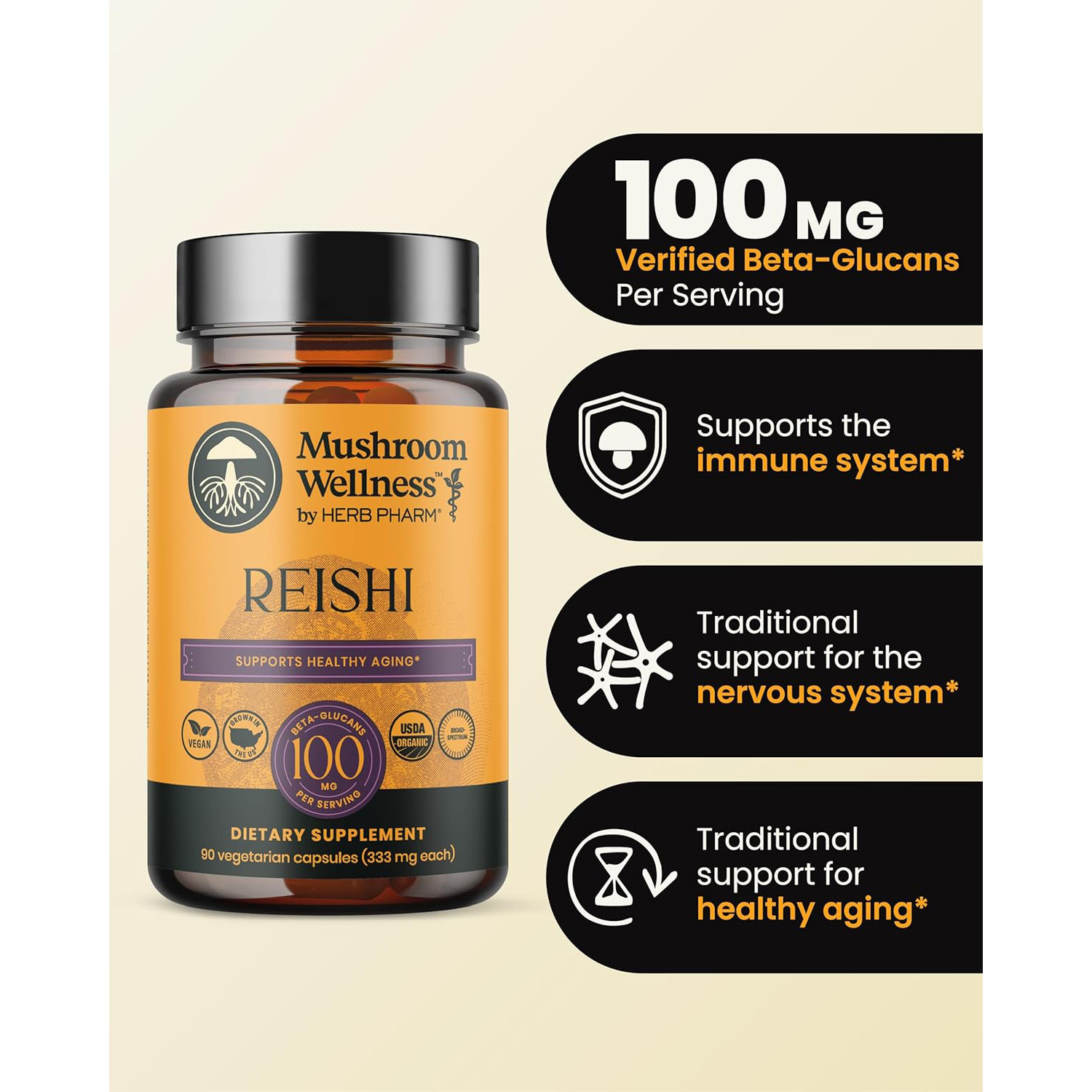 Herb Pharm,Mushroom Wellness Organic Red Reishi Mushroom,90 Veg Caps