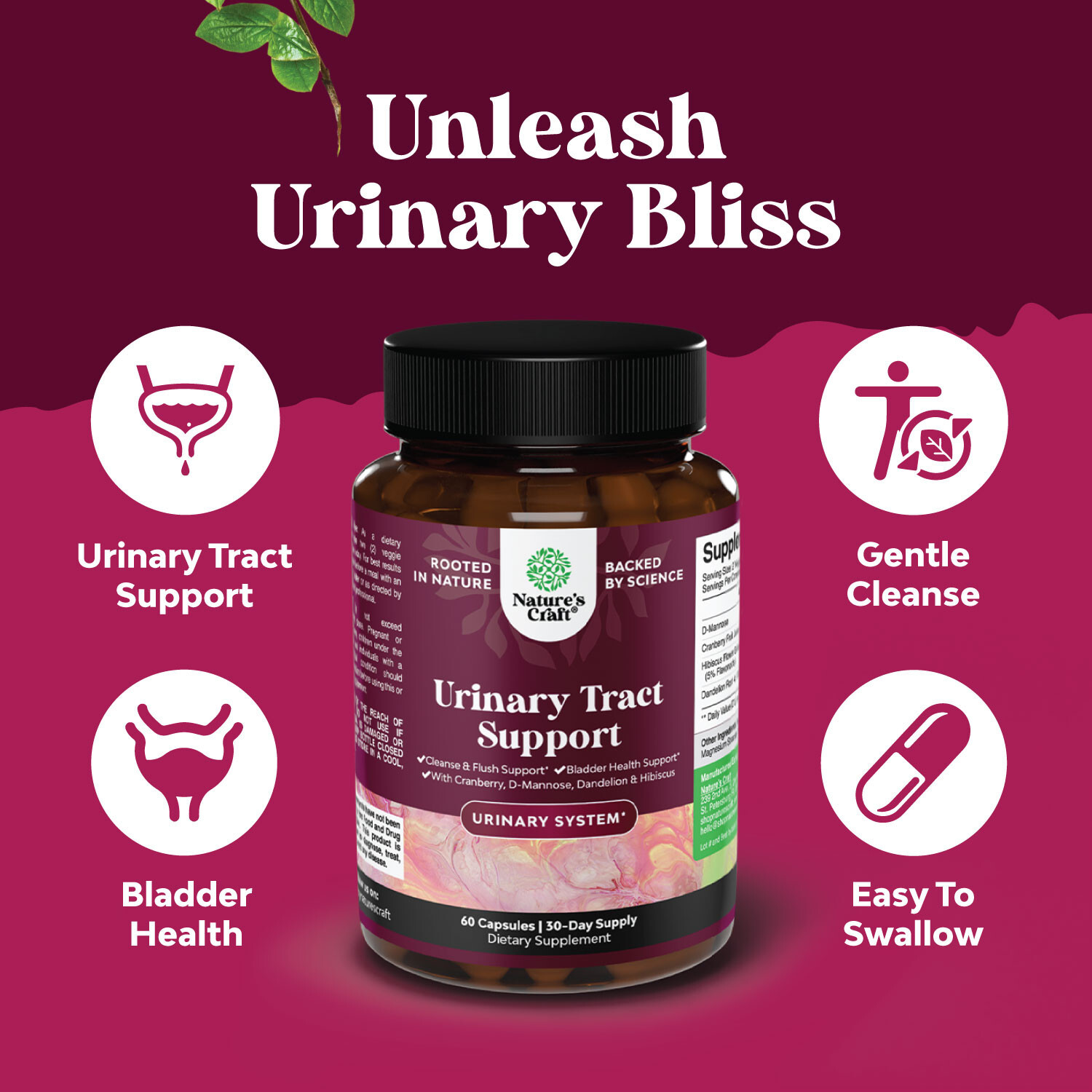 D Mannose Capsules for Urinary Tract Health – High Potency with Cranberry 60ct