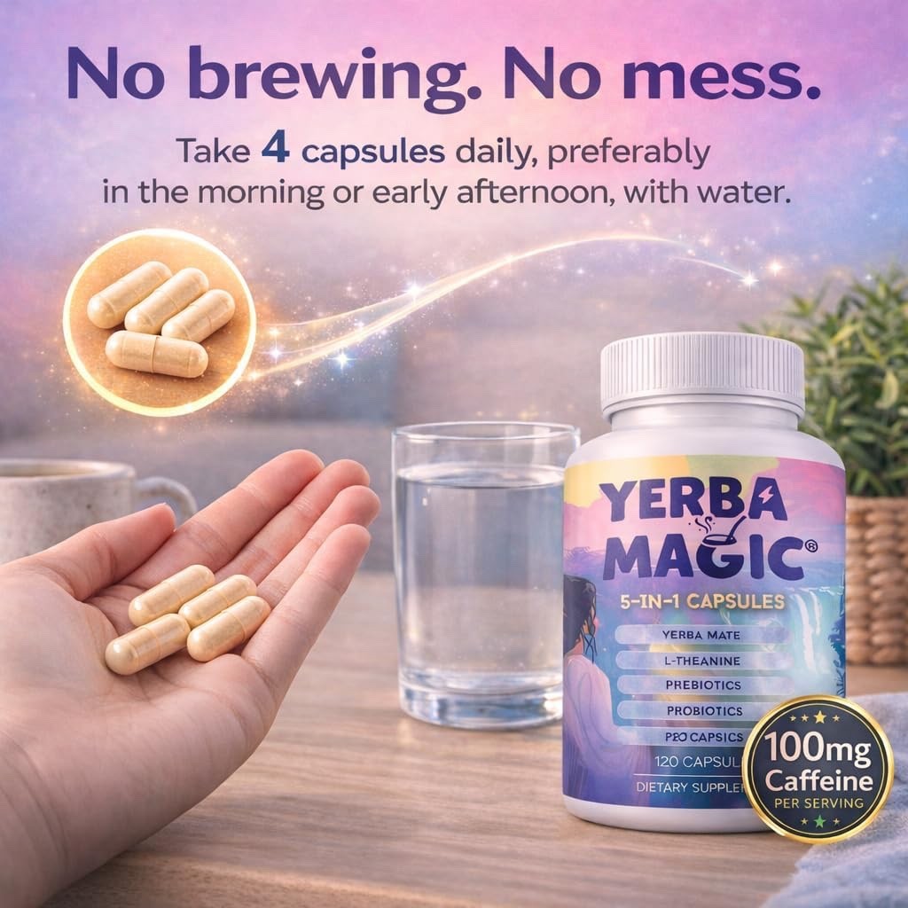 Brainista Yerba Mate Capsules 5 in 1, Yerba Magic Pills w/ 100mg Plant Caffeine