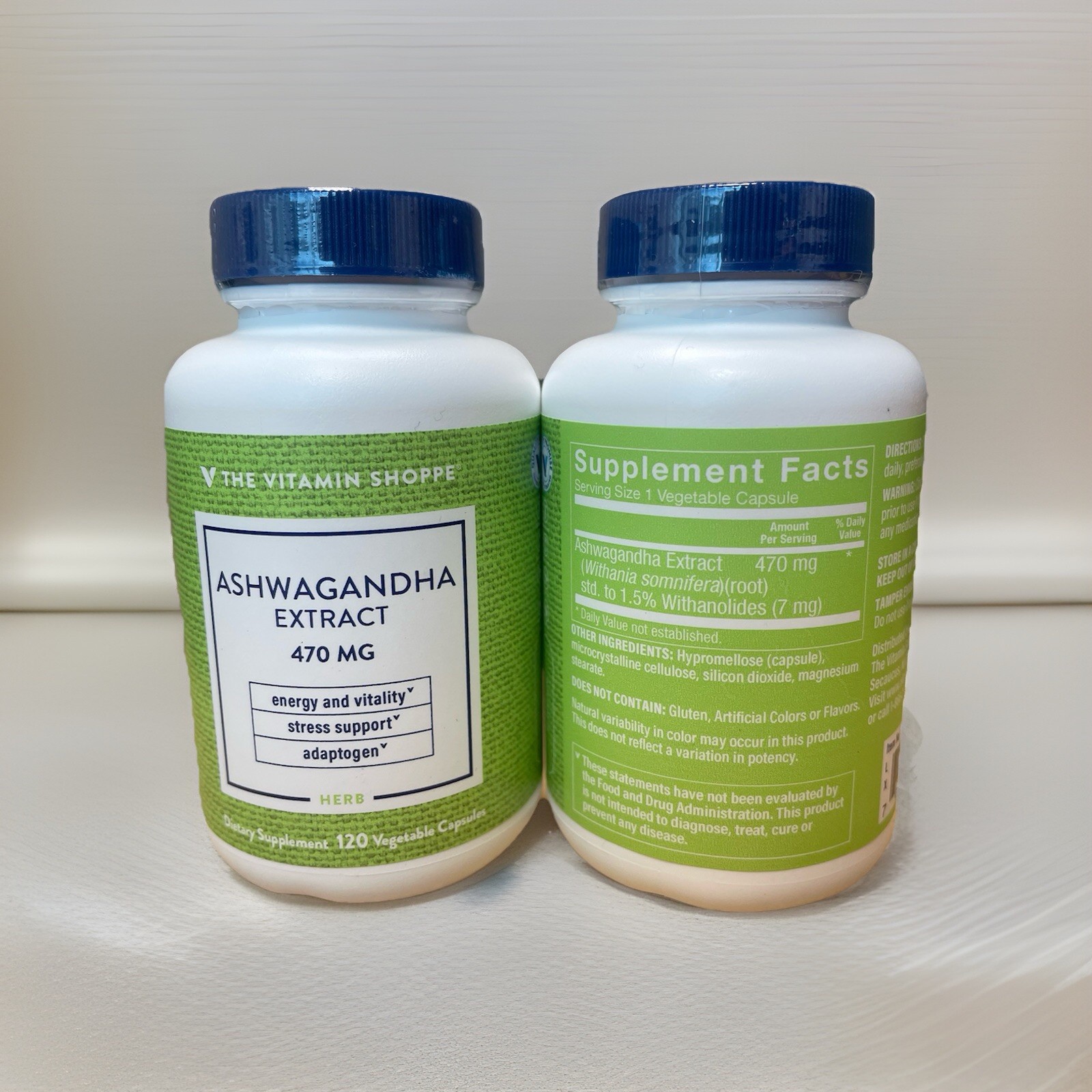 2X Vitamin Shoppe Ashwagandha Extract 470mg 120 Vegetarian Capsules Bundle