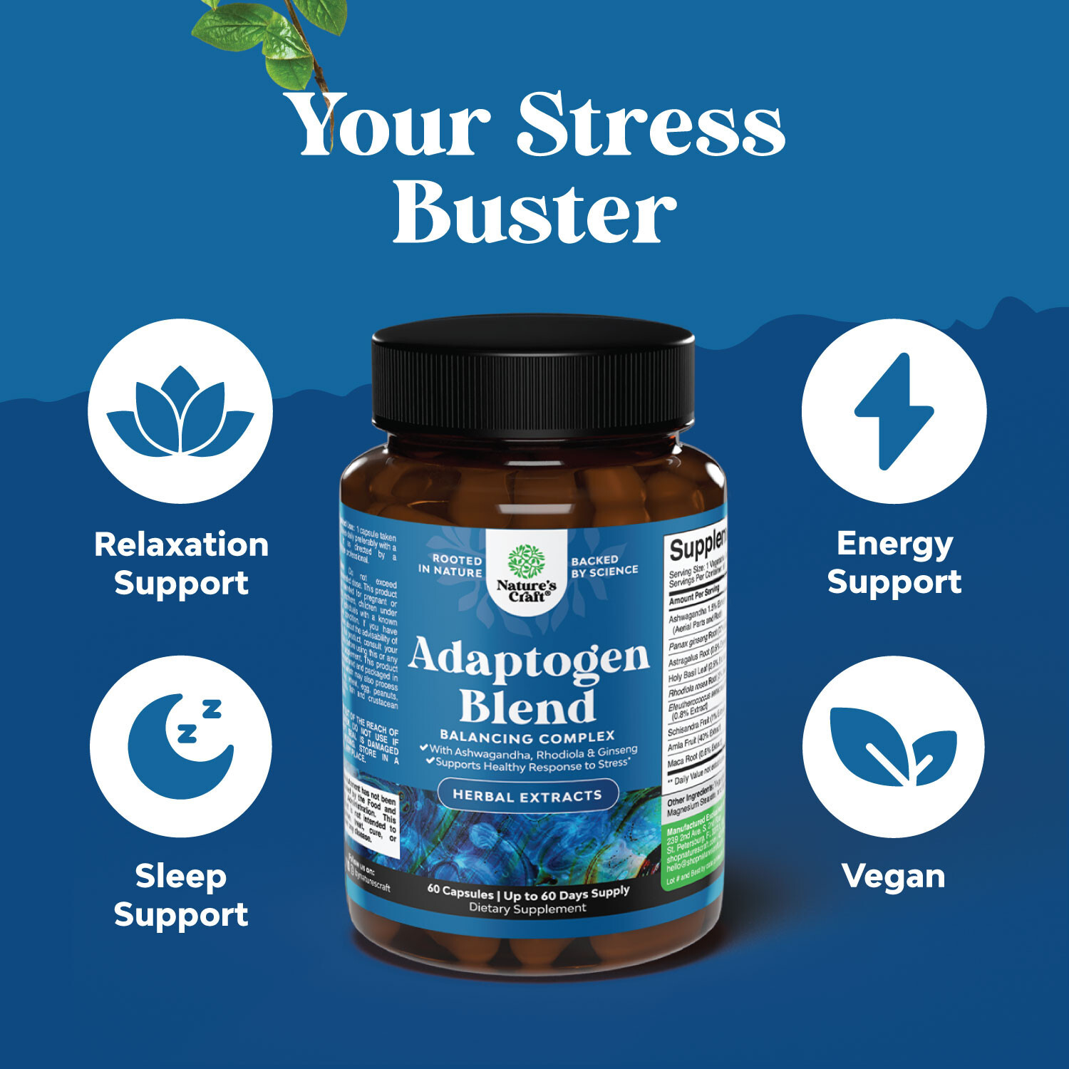Herbal Adaptogen Mood Support Supplement – Calming Adaptogens Supplement 60ct