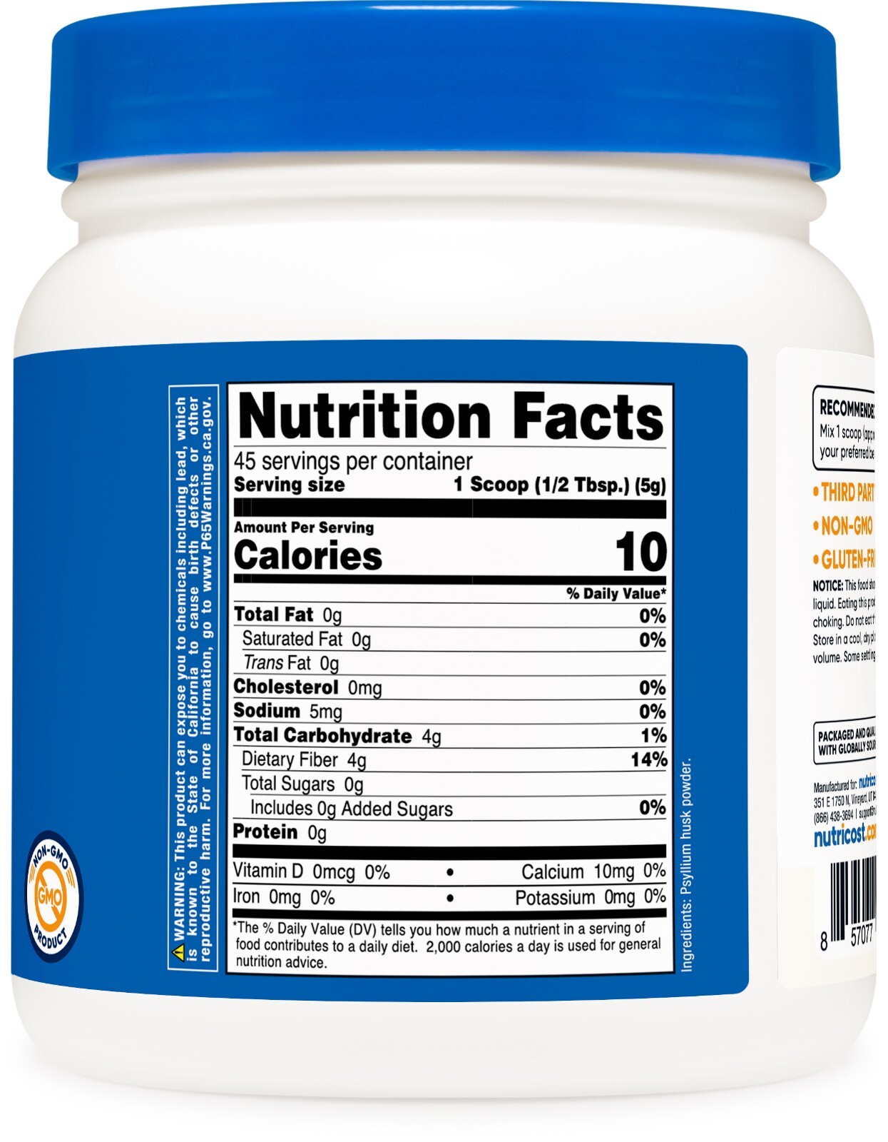 Nutricost Psyllium Whole Husk Powder (8 oz) – Gluten Free, Non-GMO, High Quality