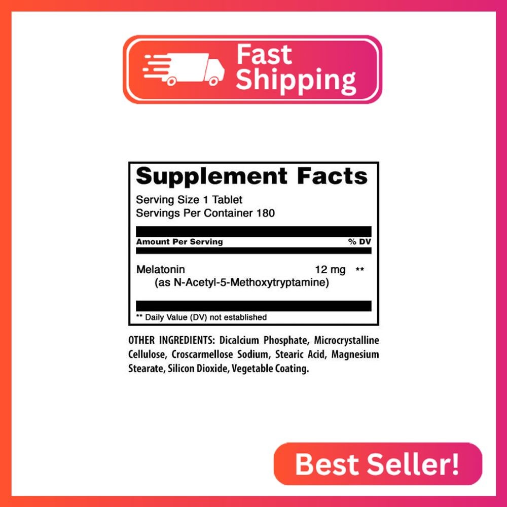 Amazing Formulas Melatonin Supplement | Unflavored | 12 Mg Per Serving | 180 Tab