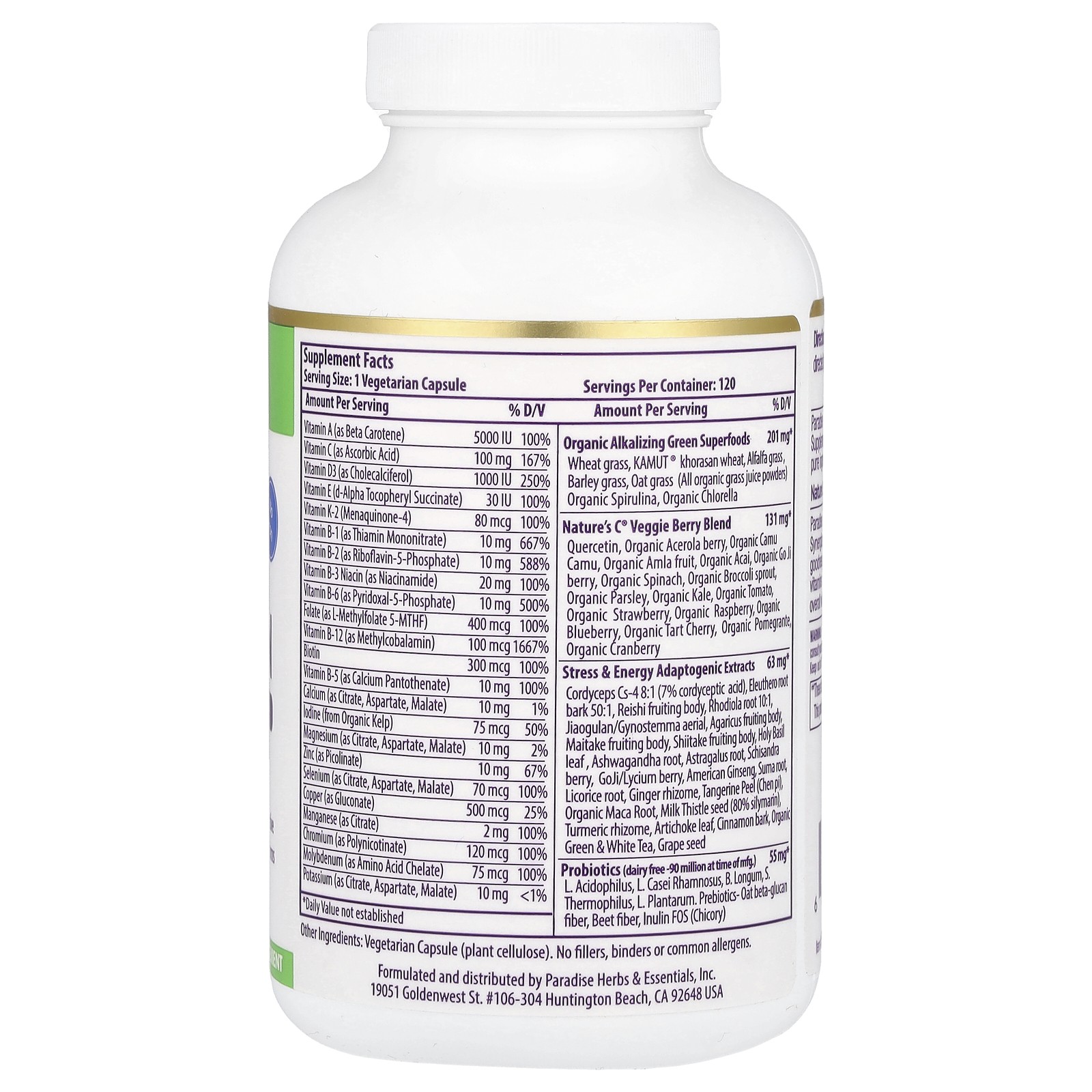 Earth’s Blend, One Daily Superfood Multi-Vitamin, No Iron, 120 Vegetarian