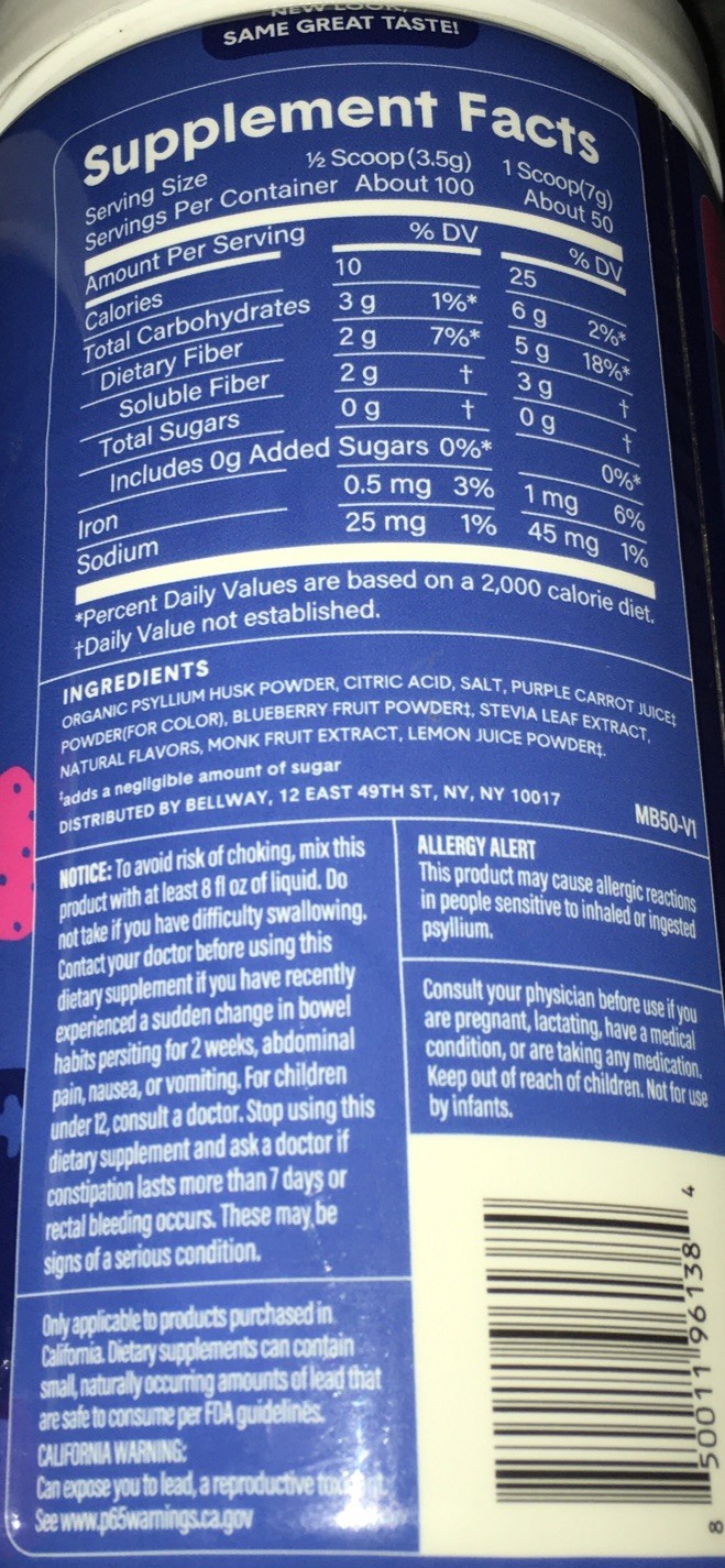 2 Bellway 12.8 Oz Super Fiber + Fruit Psyllium Supplement Mixed Berry No Sugar