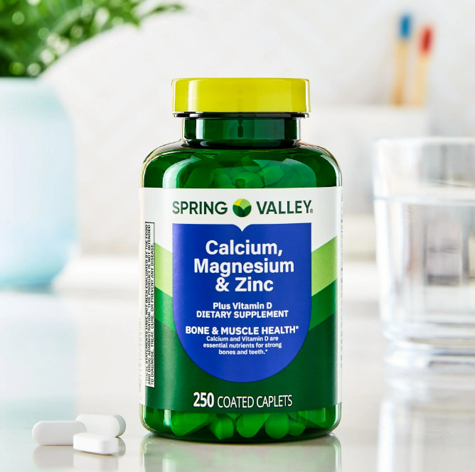 Spring Valley Calcium- Magnesium & Zinc plus Vitamin D3 Coated Caplets- 250 Ct