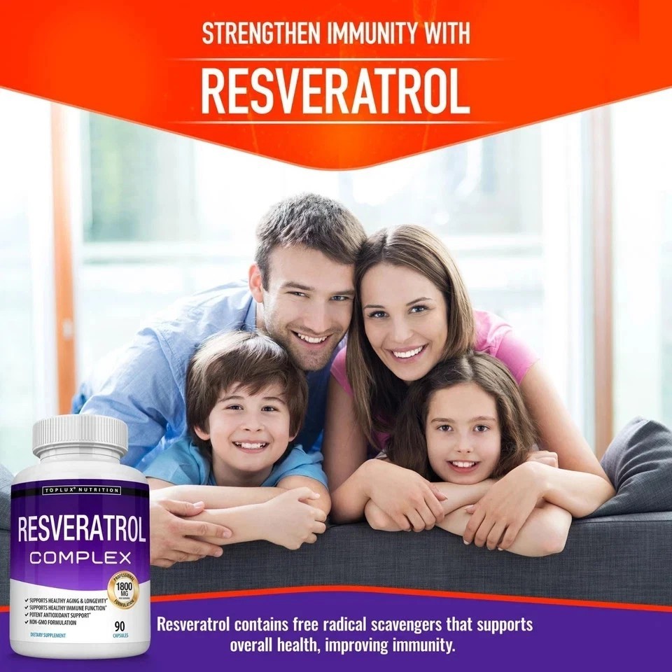 Toplux Nutrition Resveratrol Complex 1800mg 90 Capsules Non-GMO Antioxidant