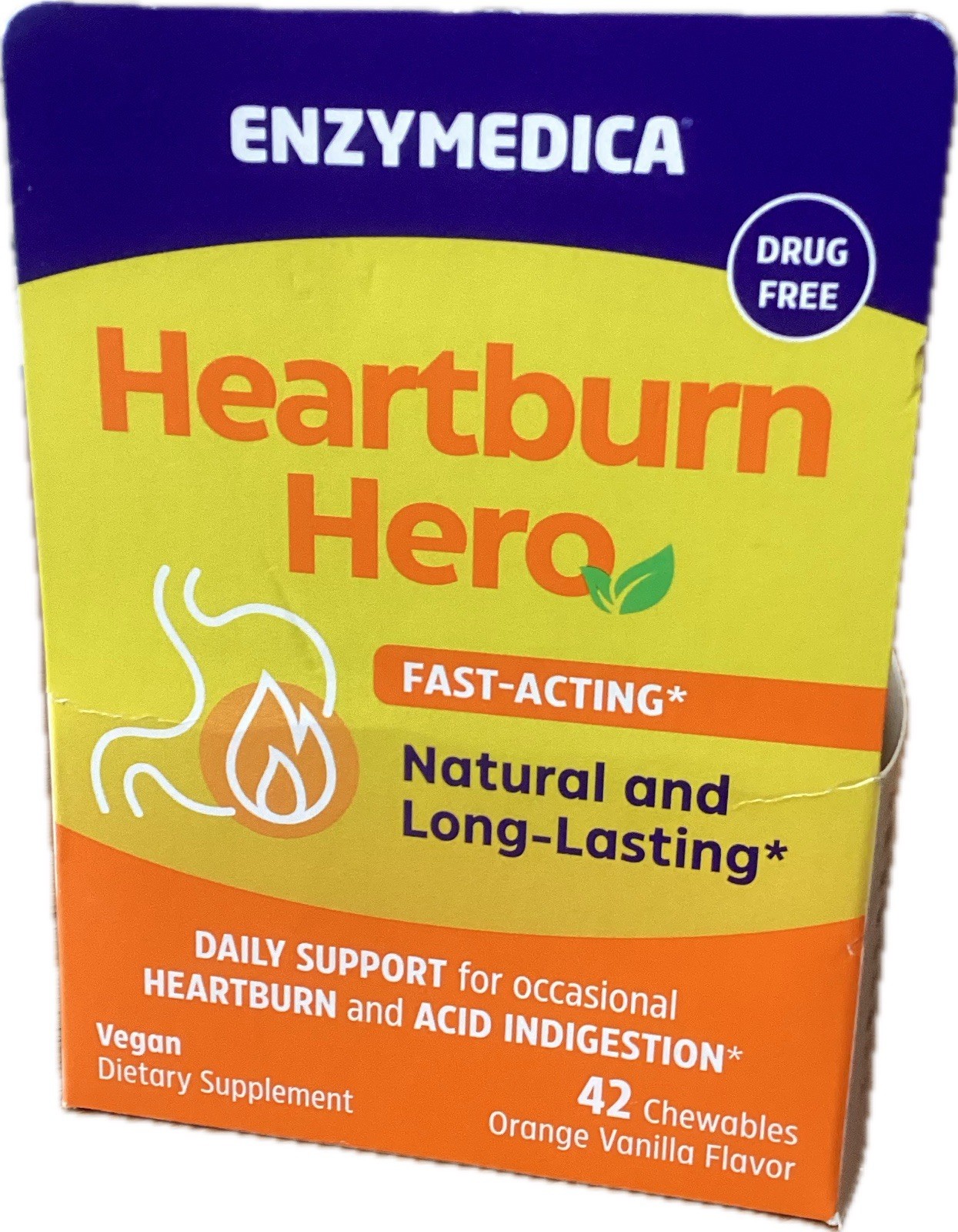Enzymedica Heartburn Hero 42 Chewables Orange Vanilla Vegan Dietary Supplement