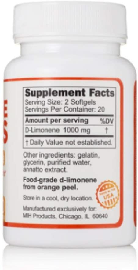 Orange Burps D-Limonene Supplement – Orange Peel Extract – 2 Packs, 80 Softgels