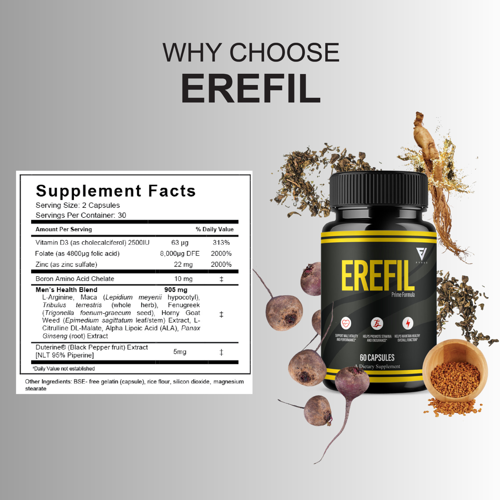 (3 Pack) Erefil Premium Performance Capsules, Erefill Supplement (180 Capsules)