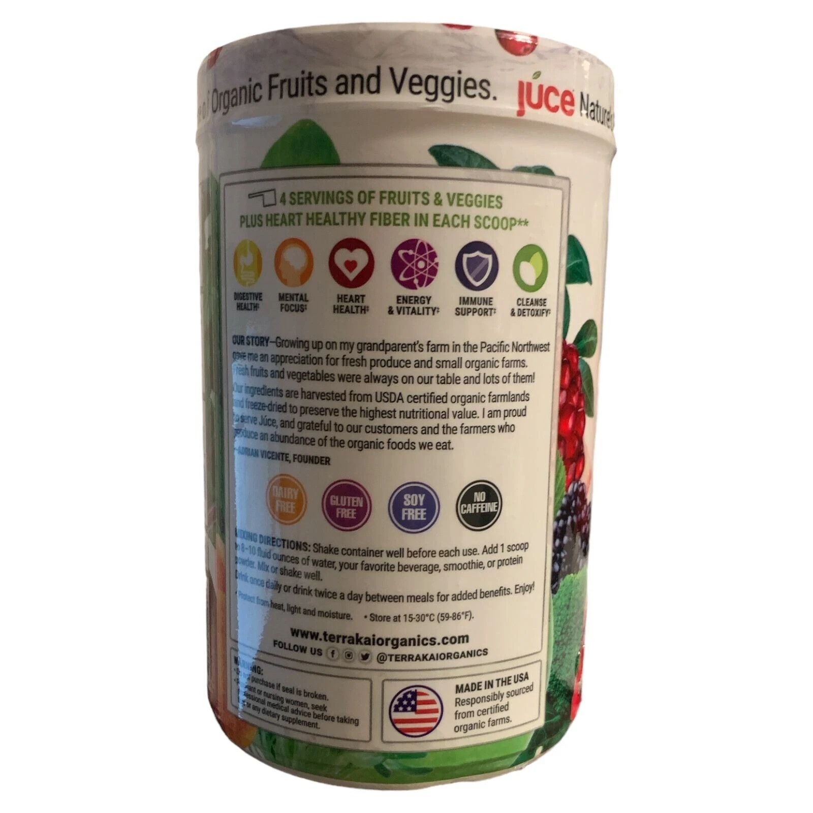 2 Packs Terra Kai Organics JUCE Super Fruit Veggie Vitamin Blend, 12.2 Oz