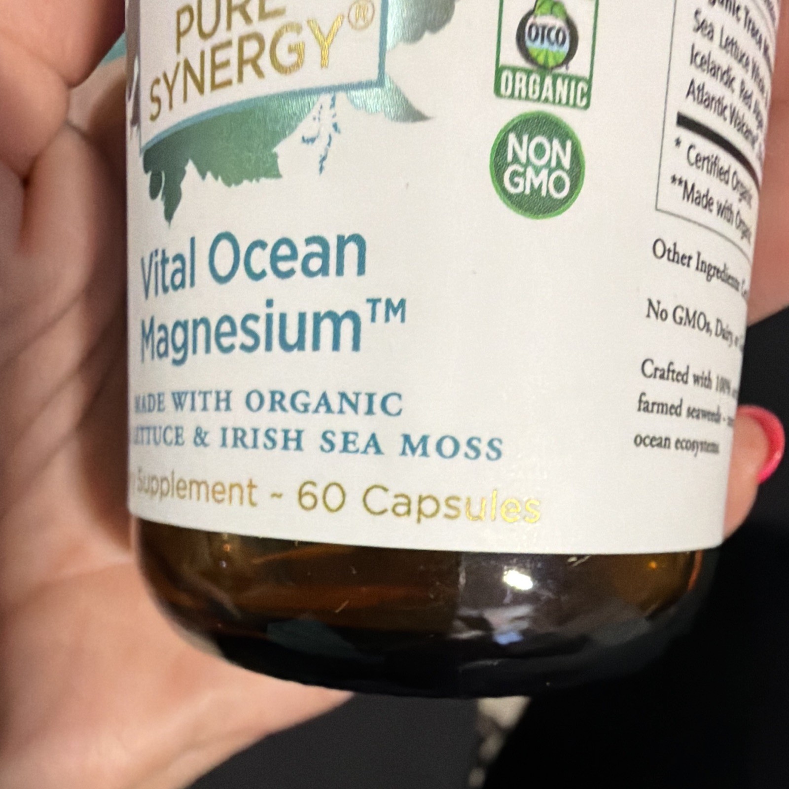 Pure Synergy Vital Ocean Magnesium 150mg 60 Capsules Organic Non-GMO Vegan
