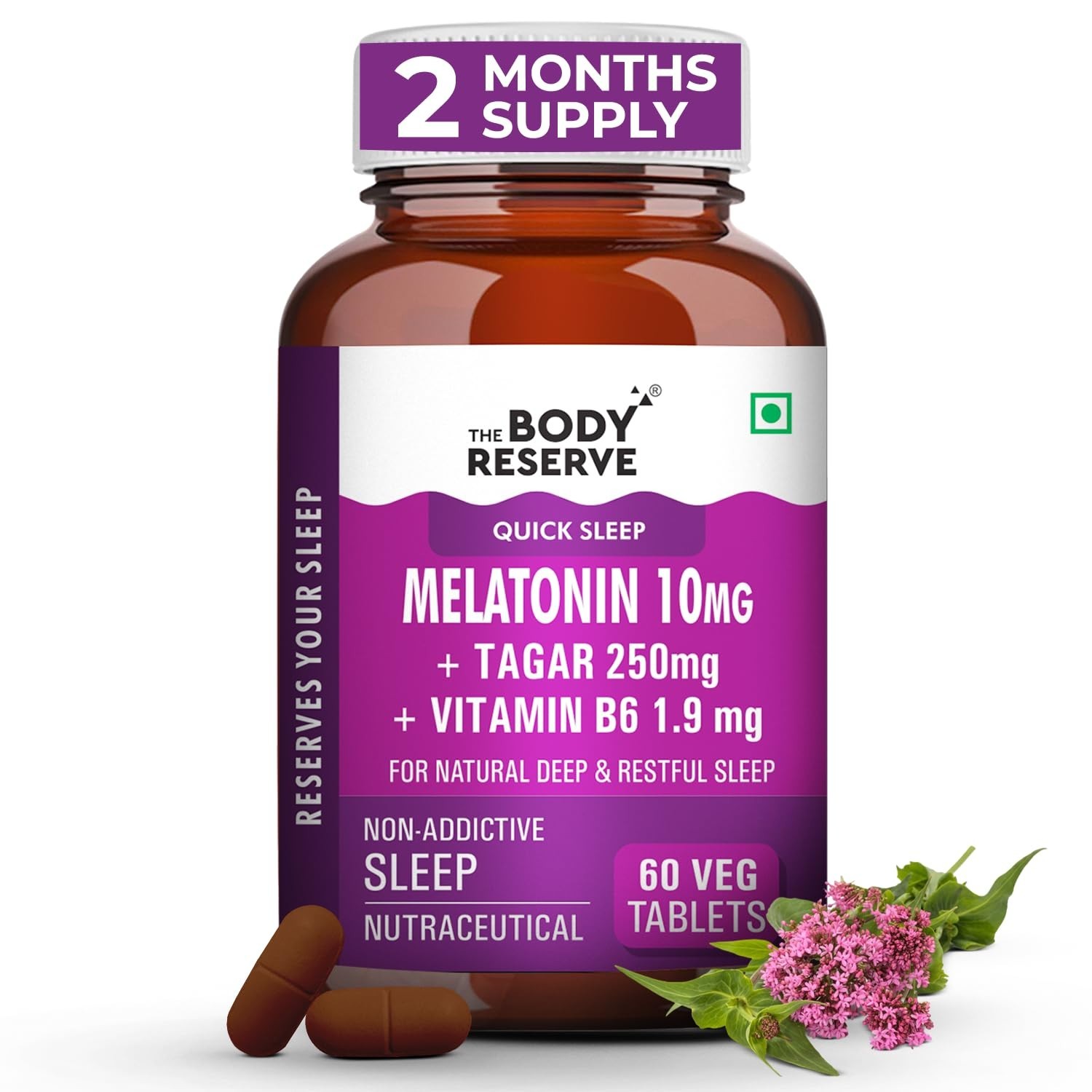 Melatonin 10mg Tagar 250mg Sleep Aid Stress Relief Muscle Recovery 60Tabs x1/2/3