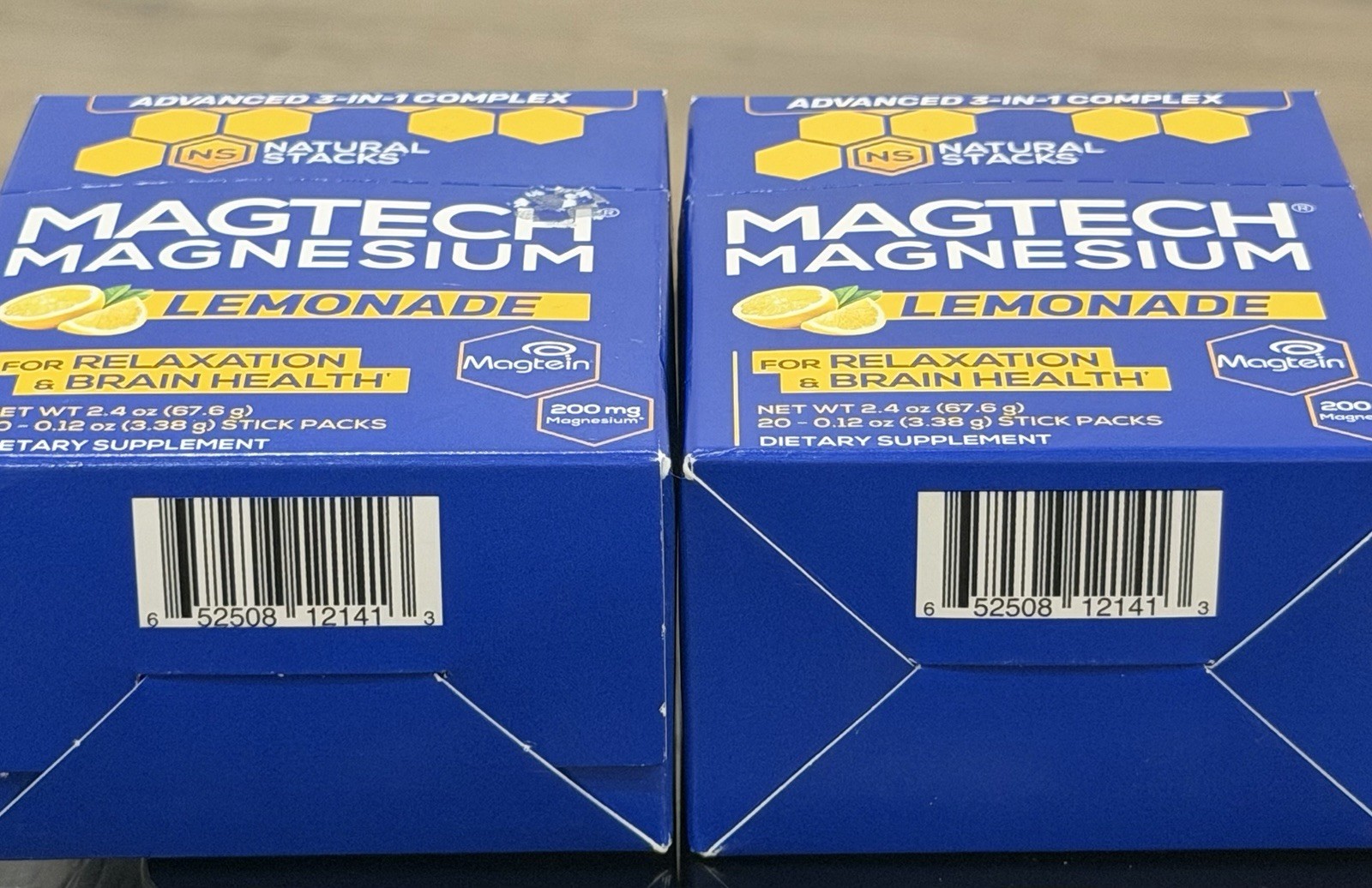2 pk Natural Stacks Magtech Magnesium 200mg 20 Stick Packs Lemonade exp 2028