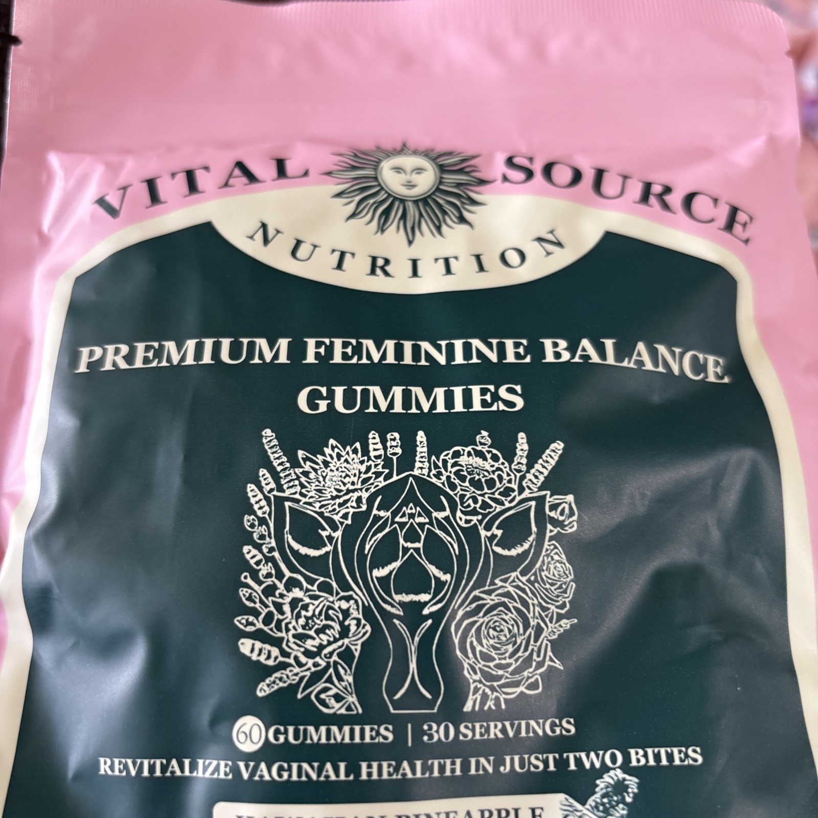 VITAL SOURCE NUTRITION Feminine Balance Gummies Hawaiian Pineapple Exp 05/27 60c