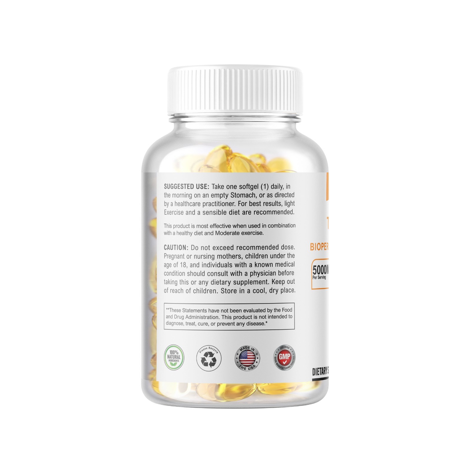 Turmeric Curcumin 5000mg Herbal Extract with BioPerine Servings 250 Softgels