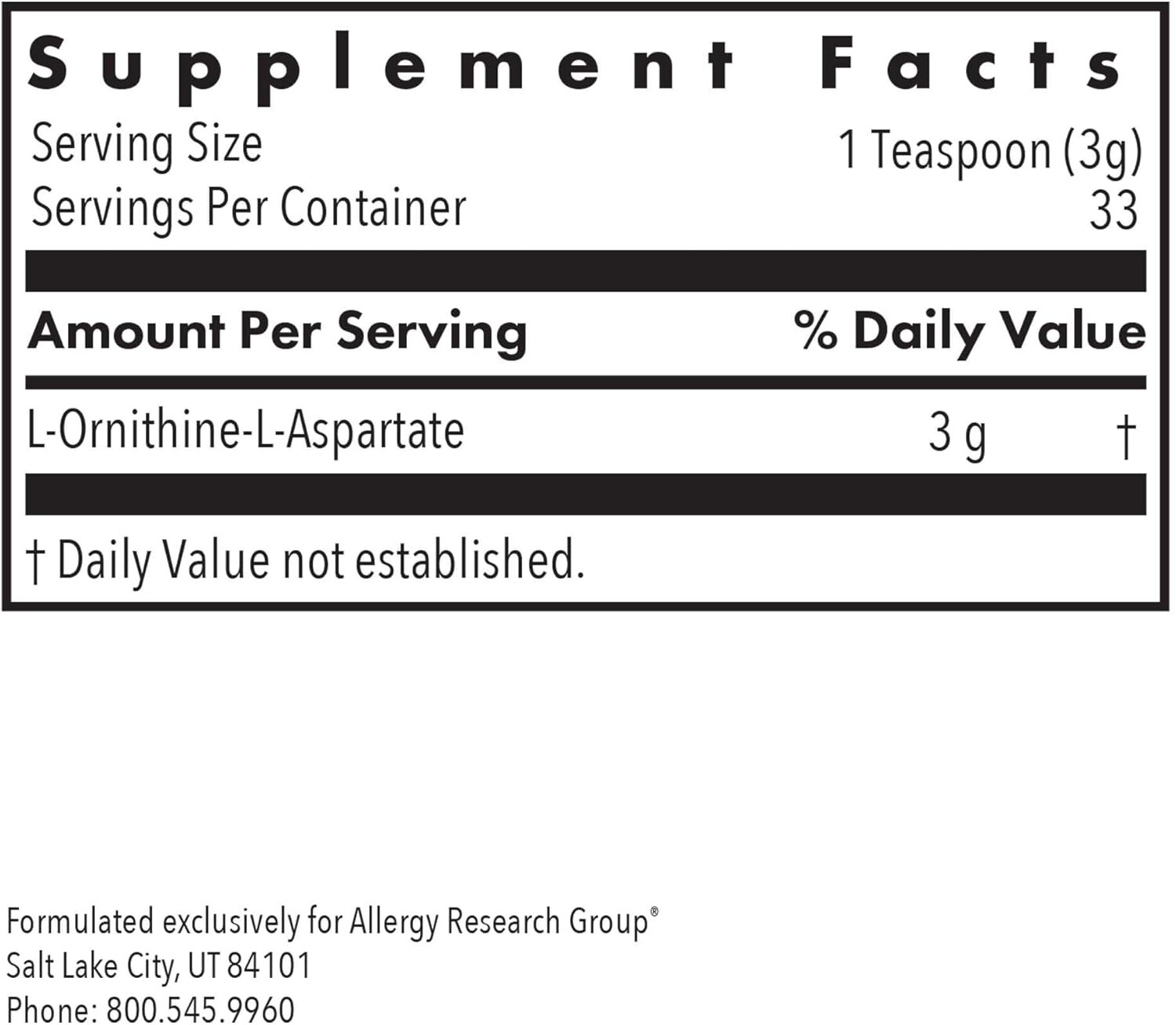 Allergy Research Group – L-Ornithine-L-Aspartate (100g)