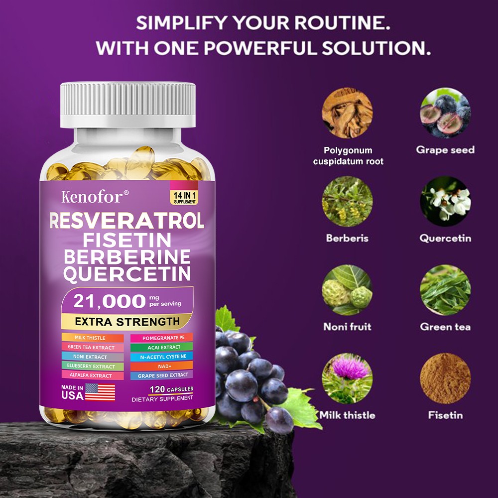 Resveratrol Supplement Formula With Berberine 4000mg Quercetin 800mg 120capsules