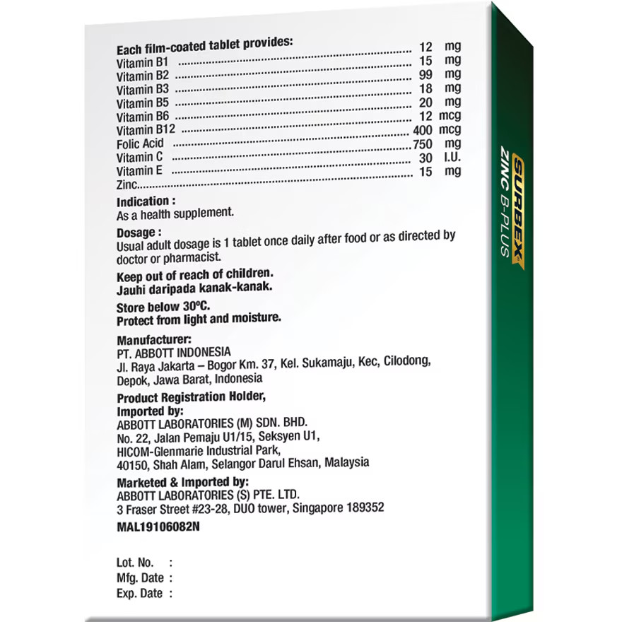 Surbex ( EXP 11/2026 )Zinc High Strength Vitamin B with Zinc Anti-Stress 60’s