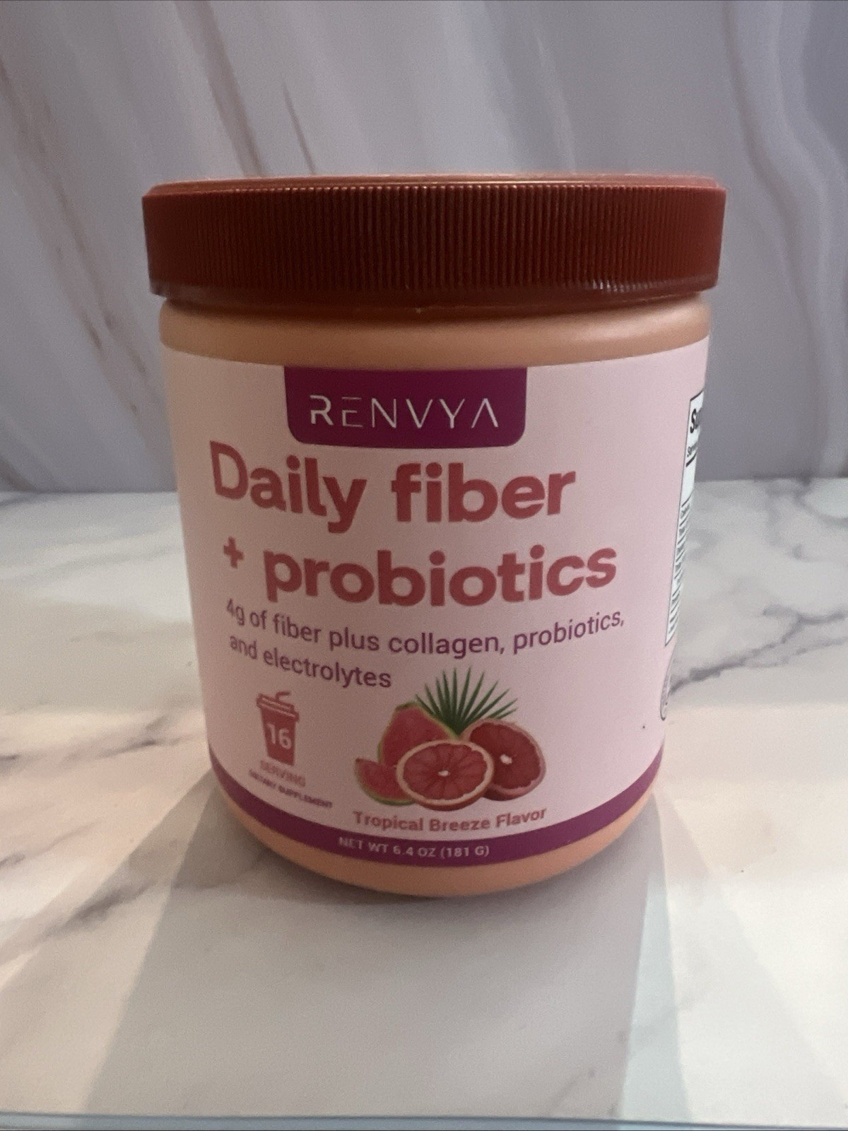 Renvya Daily Fiber + Probiotics Tropical Breeze Powder 6.4 oz Exp 02/2027