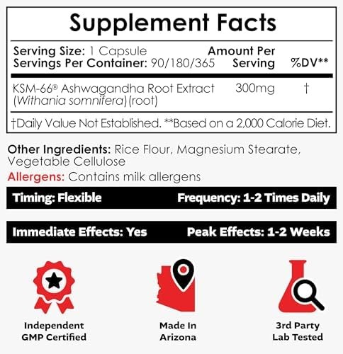 KSM-66 Ashwagandha 300mg Capsules 90 Count Adaptogen Supplement