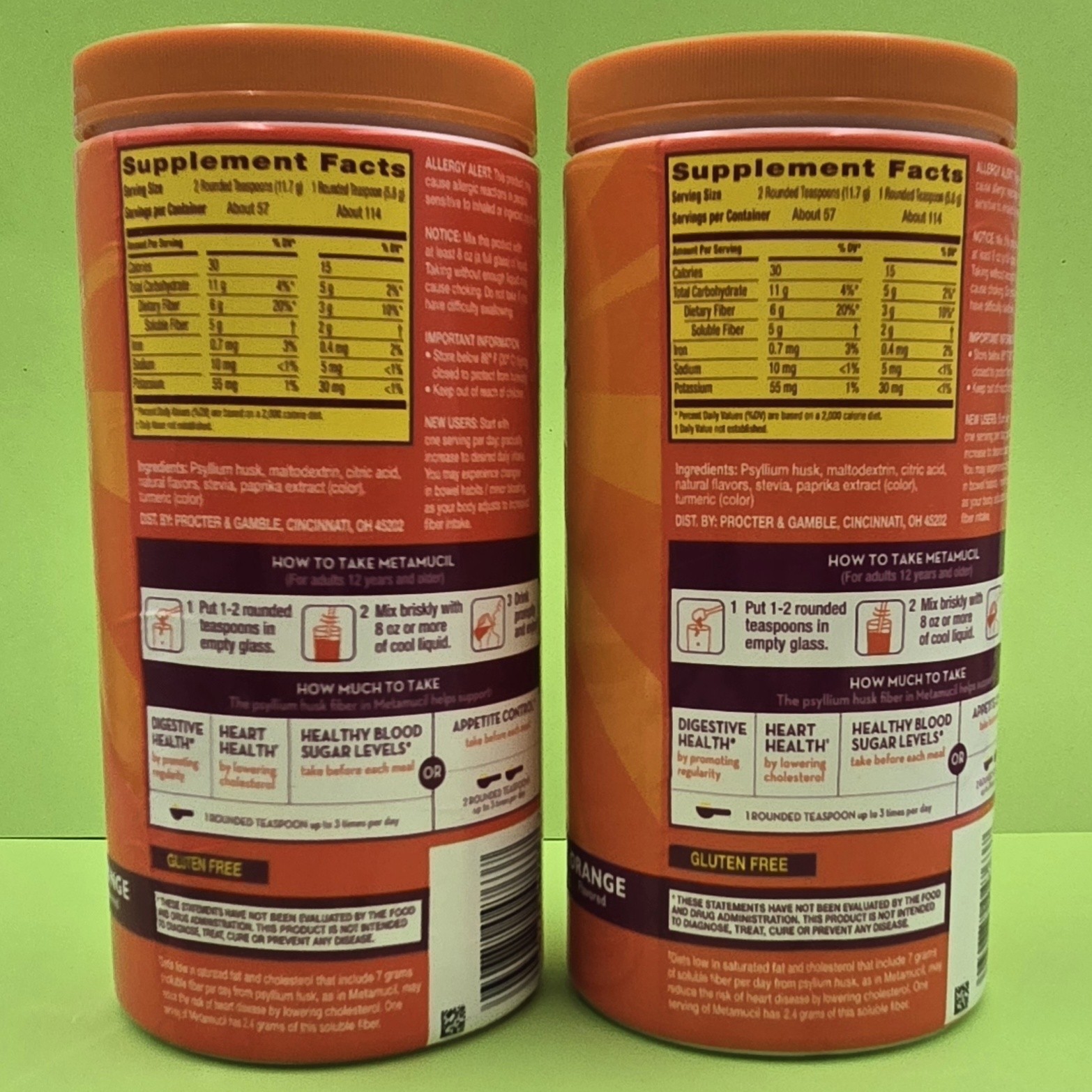 TWO Metamucil Premiun Blend Psyllium Fiber Supplement Orange Sugar-Free 23.5oz