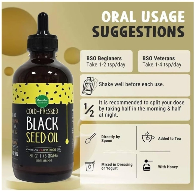 MerryTeS Advanced Cold Pressed Black Seed Oil Vegan Halal TQ, 8 fl oz