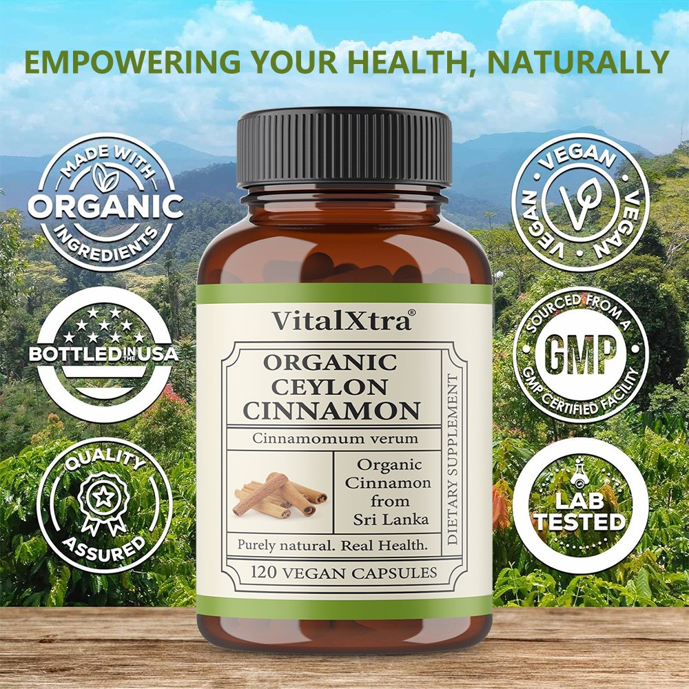Pure Organic Ceylon Cinnamon 30~120CT for Metabolic & Heart Health Non GMO