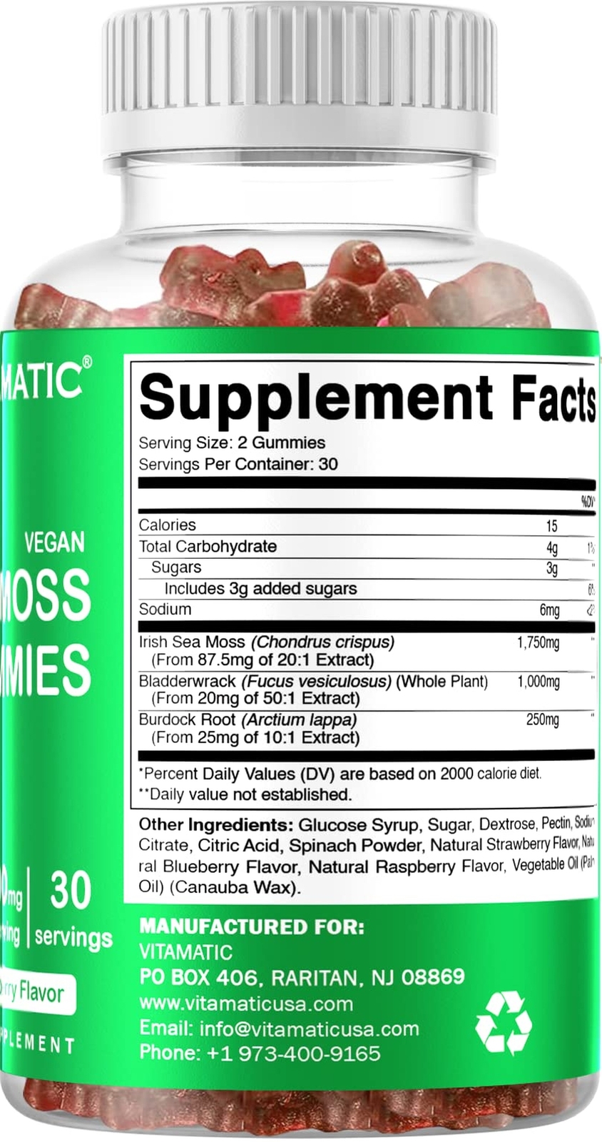 Vitamatic Irish Sea Moss Gummies – 3000 mg – 60 Vegan Gummies – Made with Bla…