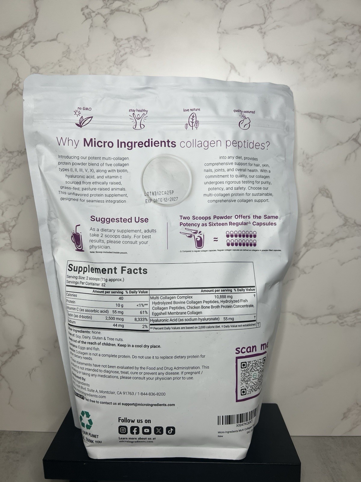 microingredients Multi Collagen Peptides Unflavored 2 lb Exp 12/2027